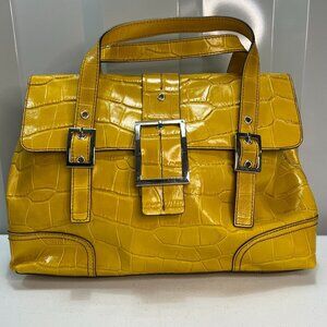 Maxximum Crocodile Embossed Yellow Leather Handbag Retro VIntage Bright Funky